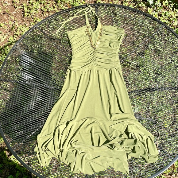 Green beaded halter backless summer dress size L boho - Picture 1 of 4